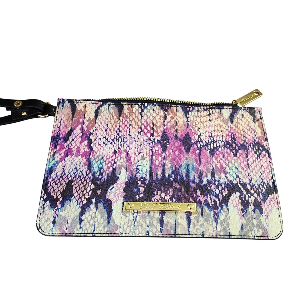 Betsey Johnson Snake‎ Print Wristlet Pouch Cosmetic Bag Pink Purple Blue Gold